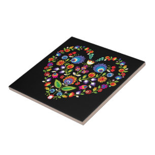 Folklore-hart, stijl van Wycinanki Tegeltje