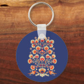 💙 💛 Folklore met gele bloemen en vogels Butto Sleutelhanger (Voorkant)
