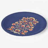 💙 💛 Folklore met gele bloemen en vogels Papieren Bordje (Gekanteld)