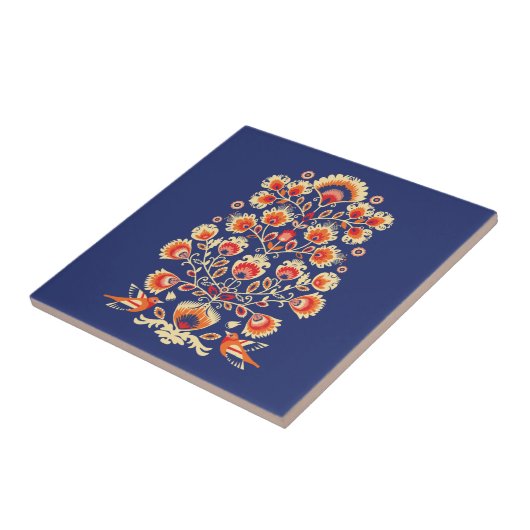 💙 💛 Folklore met gele bloemen en vogels  Tegeltje (Zijkant)