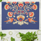 💙 💛 Folklore met gele bloemen en vogels Theedoek (Gevouwen)