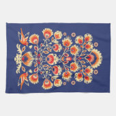 💙 💛 Folklore met gele bloemen en vogels Theedoek (Horizontaal)