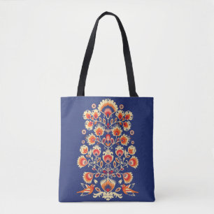 💙 💛 🧡 Folklore met gele bloemen en vogels Tote Bag