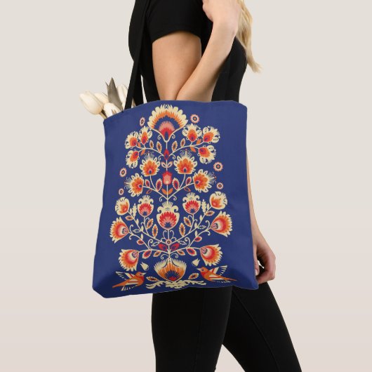💙 💛 Folklore met gele bloemen en vogels Tote Bag (Dichtbij)