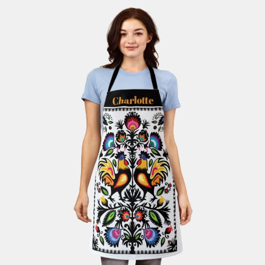 Folklore met roosters apron schort (Gedragen)
