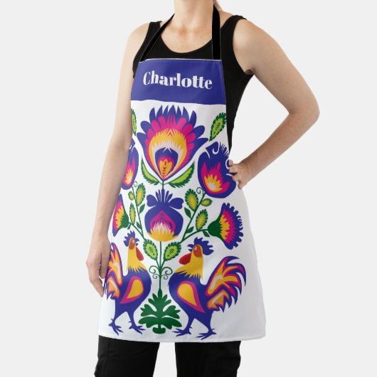 Folklore met roze roosters schort (Insitu)