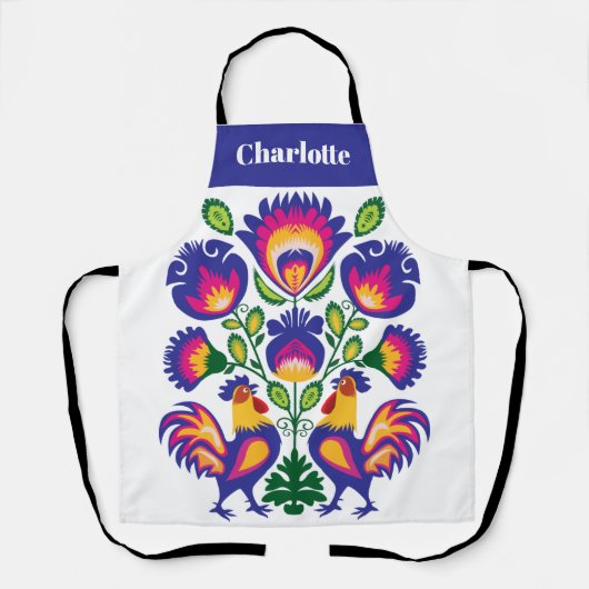 Folklore met roze roosters schort (Voorkant)
