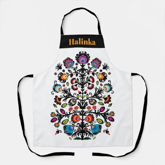 Folklore met zwarte besnoeiing Wycinanki Schort (Voorkant)