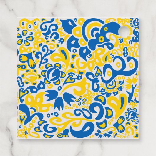 Folklore pattern with Oekrainian flag covu Bedankjes Labels (Achterkant)