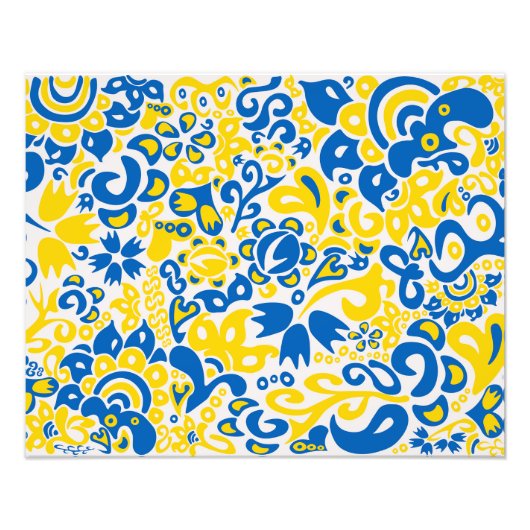 Folklore pattern with Oekrainian flag covu Foto Afdruk (Voorkant)