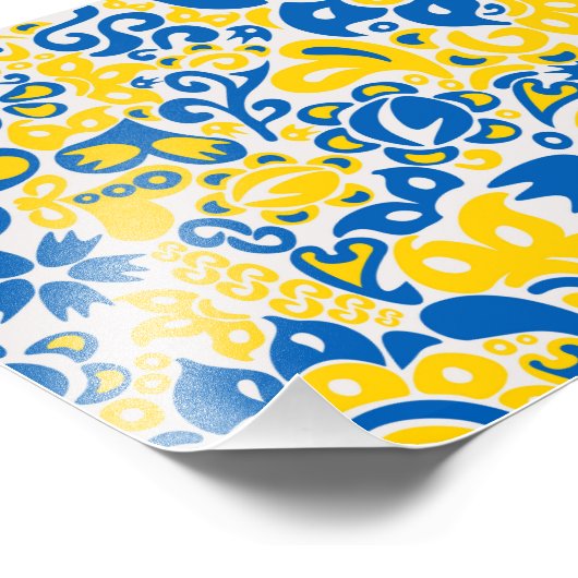 Folklore pattern with Oekrainian flag covu Foto Afdruk (Hoek)