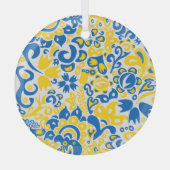 Folklore pattern with Oekrainian flag covu Glas Ornament (Voorkant)