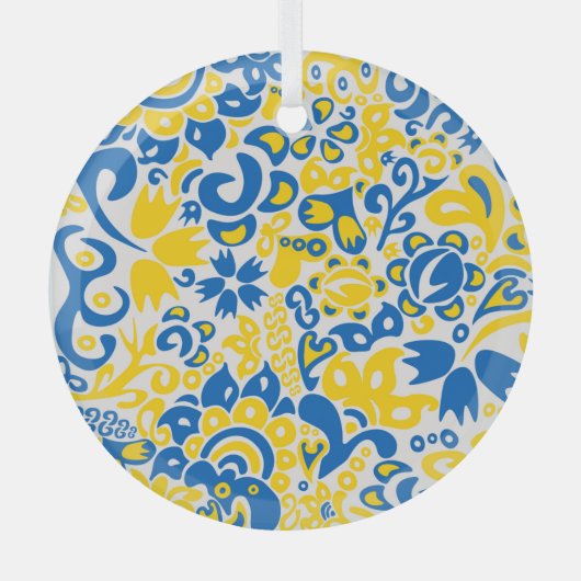 Folklore pattern with Oekrainian flag covu Glas Ornament (Voorkant)