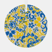 Folklore pattern with Oekrainian flag covu Glas Ornament (Achterkant)