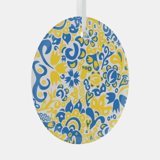 Folklore pattern with Oekrainian flag covu Glas Ornament (Voorkant Rechts)