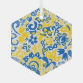 Folklore pattern with Oekrainian flag covu Glas Ornament (Voorkant)