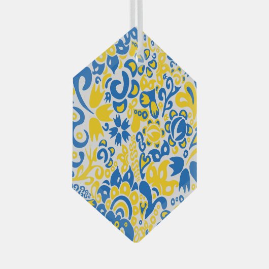 Folklore pattern with Oekrainian flag covu Glas Ornament (Voorkant Rechts)