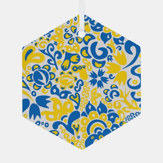 Folklore pattern with Oekrainian flag covu Glas Ornament (Achterkant)