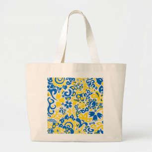 Folklore pattern with Oekrainian flag covu Grote Tote Bag