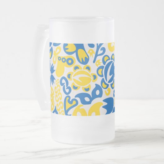 Folklore pattern with Oekrainian flag covu Matglas Bierpul (Voorkant links)