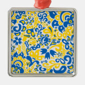 Folklore pattern with Oekrainian flag covu Metalen Ornament (Voorkant)