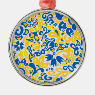 Folklore pattern with Oekrainian flag covu Metalen Ornament