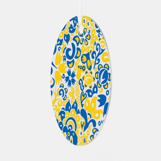 Folklore pattern with Oekrainian flag covu Metalen Ornament (Voorkant links)