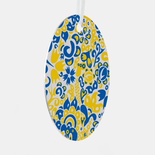 Folklore pattern with Oekrainian flag covu Metalen Ornament (Voorkant Rechts)