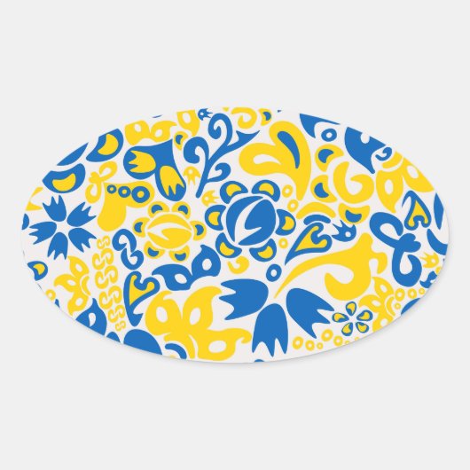 Folklore pattern with Oekrainian flag covu Ovale Sticker (Voorkant)
