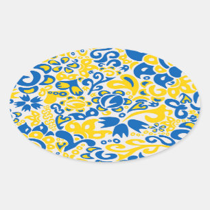Folklore pattern with Oekrainian flag covu Ovale Sticker