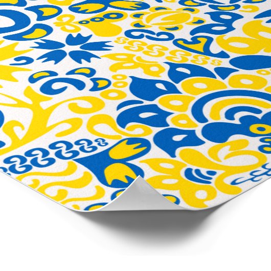 Folklore pattern with Oekrainian flag covu Poster (Hoek)