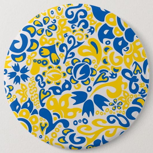 Folklore pattern with Oekrainian flag covu Ronde Button 6,0 Cm (Voorkant)