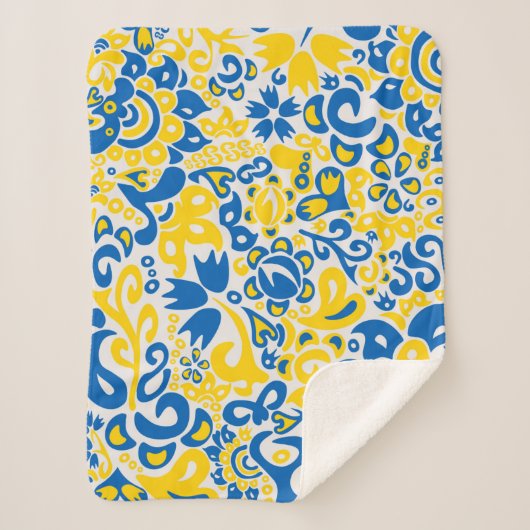 Folklore pattern with Oekrainian flag covu Sherpa Deken (Voorkant)