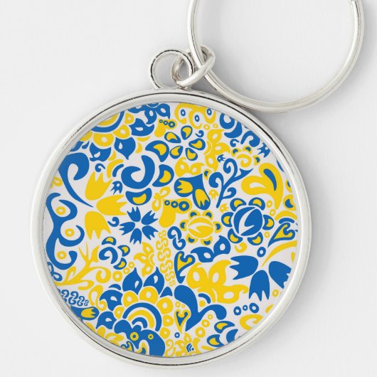 Folklore pattern with Oekrainian flag covu Sleutelhanger (Voorkant)