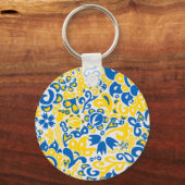 Folklore pattern with Oekrainian flag covu Sleutelhanger (Voorkant)