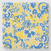 Folklore pattern with Oekrainian flag covu Stenen Onderzetter (Voorkant)