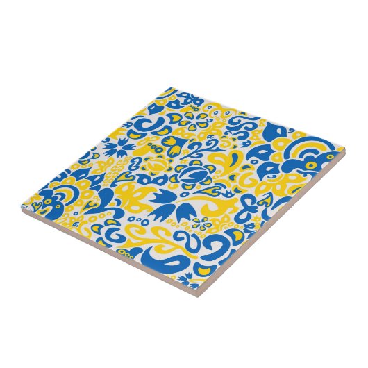 Folklore pattern with Oekrainian flag covu Tegeltje (Zijkant)