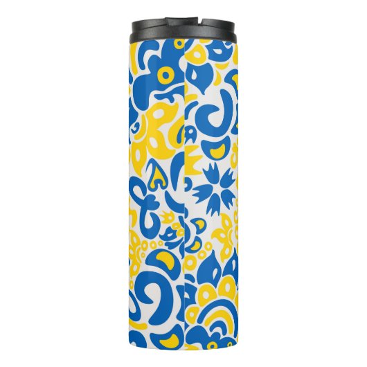 Folklore pattern with Oekrainian flag covu Thermosbeker (Achterkant)