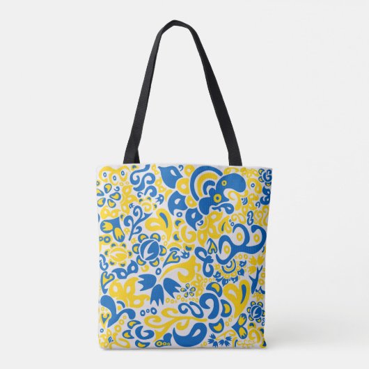 Folklore pattern with Oekrainian flag covu Tote Bag (Achterkant)