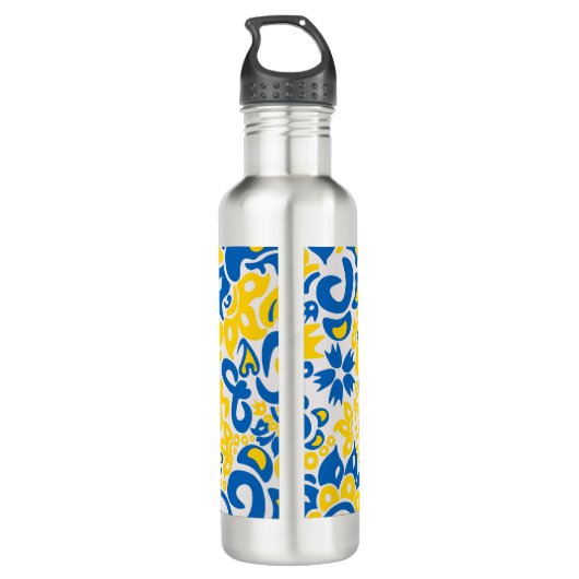 Folklore pattern with Oekrainian flag covu Waterfles (Achterkant)