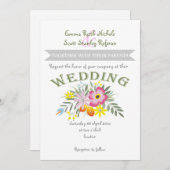 Folklore roze bloemen moderne bloembruiloft kaart (Voorkant / Achterkant)