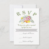 Folklore roze bloemen moderne bloemorale bruiloft RSVP kaartje (Voorkant)