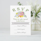 Folklore roze bloemen moderne bloemorale bruiloft RSVP kaartje (Staand voorkant)