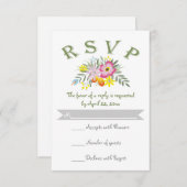 Folklore roze bloemen moderne bloemorale bruiloft RSVP kaartje (Voorkant / Achterkant)
