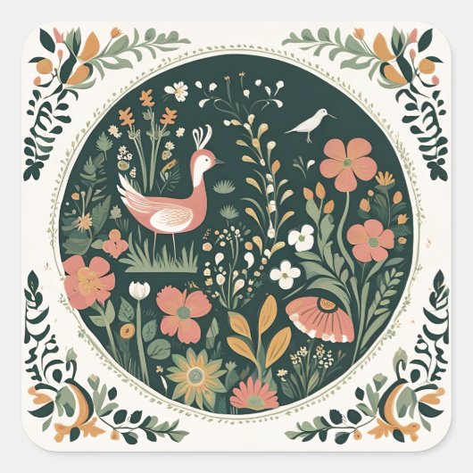 Folklore Spring Vierkante Sticker (Voorkant)