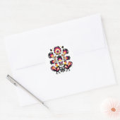Folklore with black, pink and yellow roosters ronde sticker (Envelop)