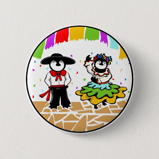 Folklorico Penguins Ronde Button 5,7 Cm (Voorkant)