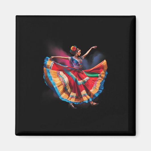Folklorico Vrouw Dansen Mexicaanse Erfgoed Folk Da Magneet (Voorkant)