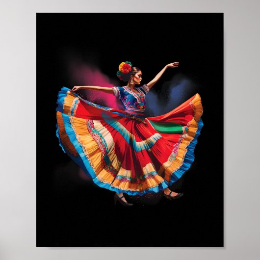 Folklorico Vrouw Dansen Mexicaanse Erfgoed Folk Da Poster (Voorkant)