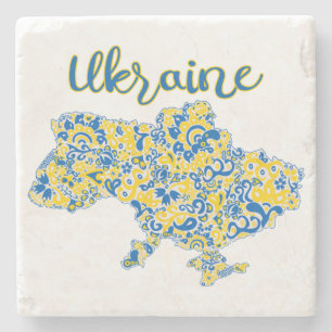 Folkloristisch patroon en Oekraïne-typografie Stenen Onderzetter